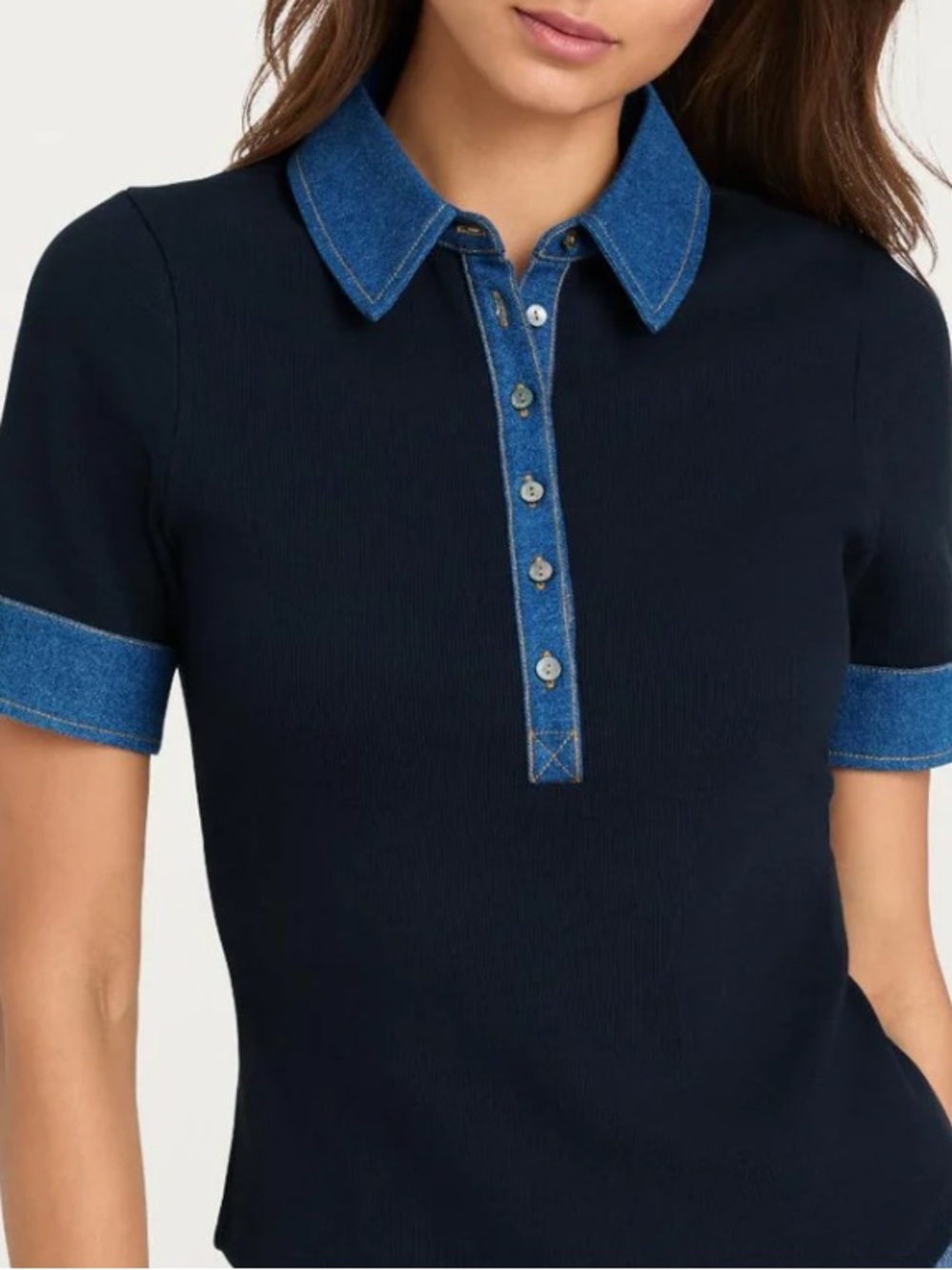 Industry Polo Top with Denim Trim